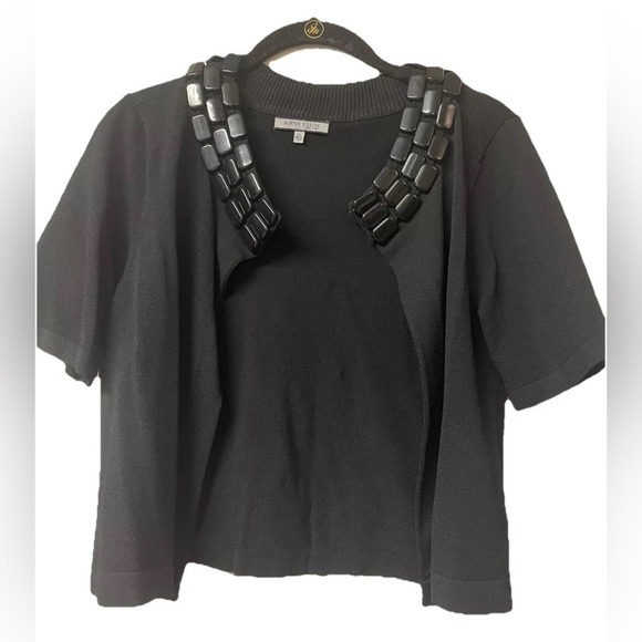 NWOT Anne Klein Short Sleeved Sweater Jacket Cardigan Black Size PS designer - Picture 2 of 8